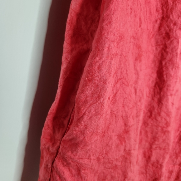 Cut loose dress womens Medium red pink floral short sleeve 100% Linen lagenlook - Picture 6 of 8